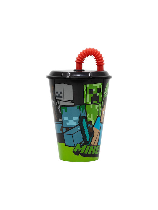 Stor Minecraft Glas Wasser aus Plastik mit Strohhalm 430ml