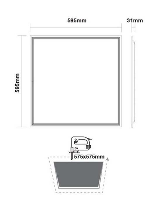 Aca Square Recessed LED Panel 40W with Cool White Light 6500K 60x60cm