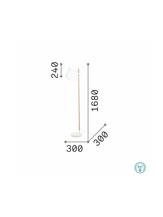 Ideal Lux Axel Floor Lamp H168xW30cm. with Socket for Bulb E27 White