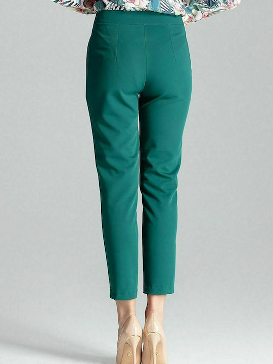 Lenitif Women's High-waisted Fabric Capri Trousers Green