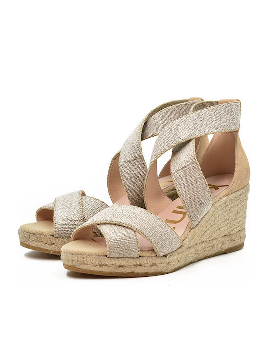 Women's Leather Platform Espadrilles Beige