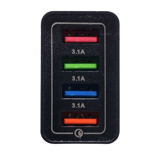 Kraft & Dele Charger Without Cable with 3 USB-A Ports Quick Charge 3.0 Blacks (KD-1239)