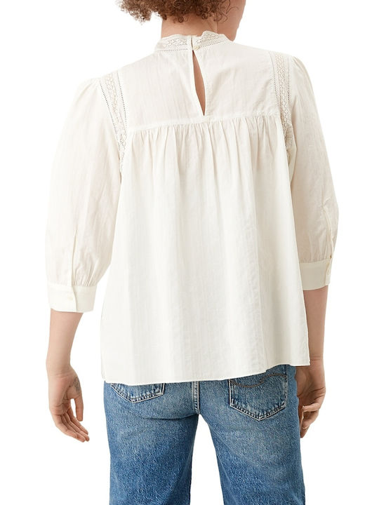 S.Oliver Damen Bluse Baumwolle mit 3/4 Ärmel Weiß