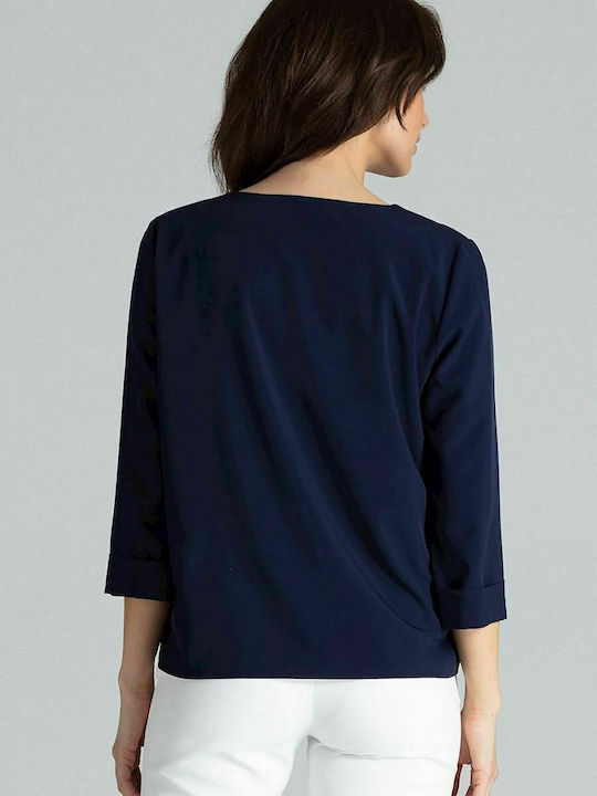 Lenitif Women's Blouse with 3/4 Sleeve Navy Blue