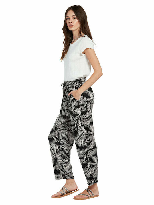 Stay Palm Γυναικεία Ψηλόμεση Παντελόνα Floral Μαύρη