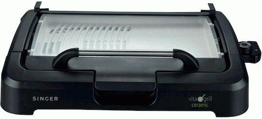 Singer Vita Tabletop Electric Grill Ribbed Plate 2000W with Lid and Adjustable Thermostat 37cmx30cmcm