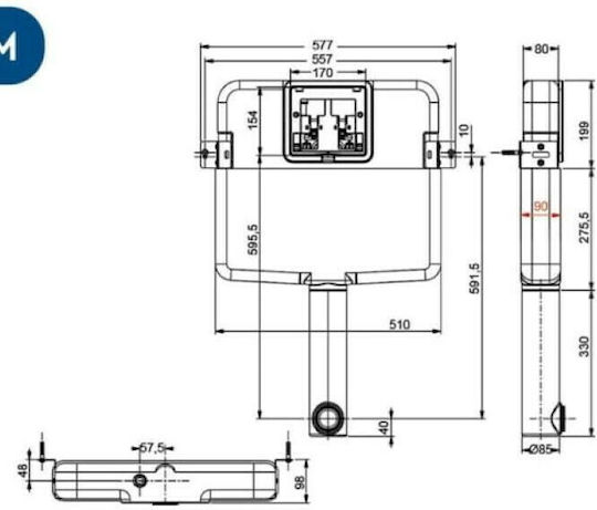 Siamp Verso HD Built-in Plastic Low Pressure Rectangular Toilet Flush Tank