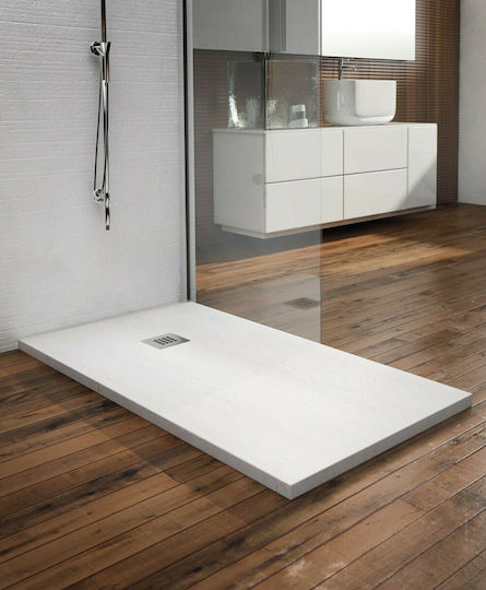 Tema Ορθογώνια Ντουζιέρα Τεχνητής Πέτρας 160x80cm Λευκή