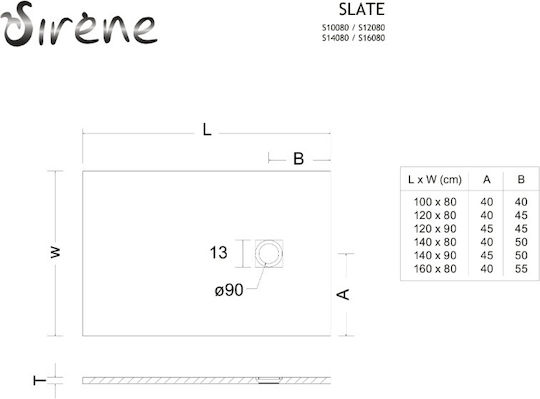 Sirene Rectangular Artificial Stone Shower White Slate 180x80x2.8cm S18080-301
