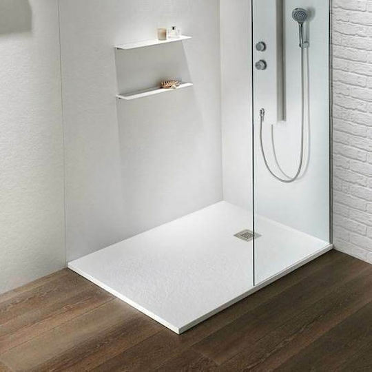 Sirene Slate Cast Marble Ορθογώνια Ντουζιέρα Τεχνητής Πέτρας 120x90cm Λευκή