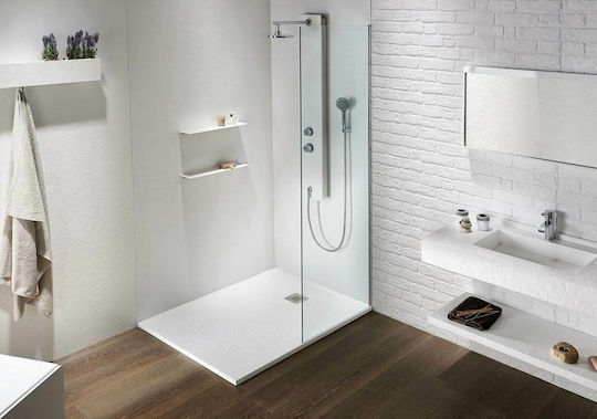 Sirene Slate Cast Marble Ορθογώνια Ντουζιέρα Τεχνητής Πέτρας 160x80cm Λευκή