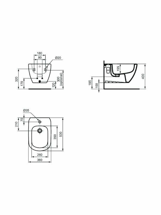 Ideal Standard Tesi II Bidet Wandbehang 36x53cm Weiß