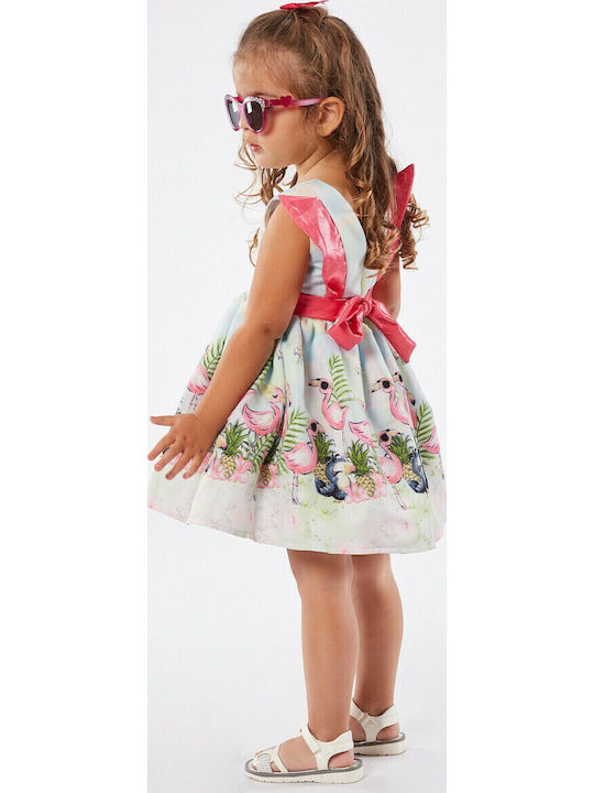 Rochie Fete Fără Mâneci Floral Set Cu Accesorii Albastru Deschis