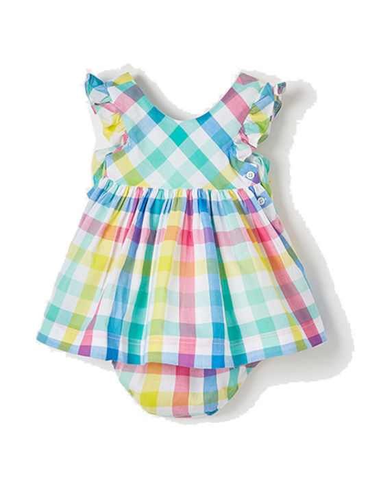Rochie Fete Fără Mâneci Carou Set Cu Chilot Turcoaz