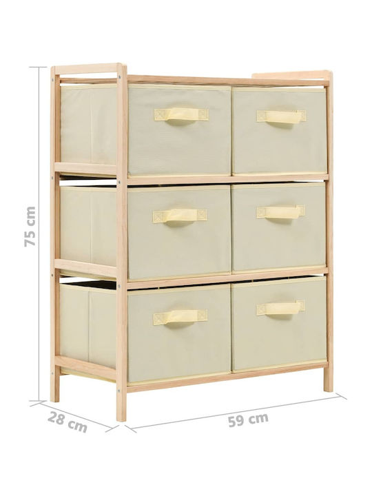 Storage Drawers from Wood & Fabric Natural / White M59xW28xH75cm
