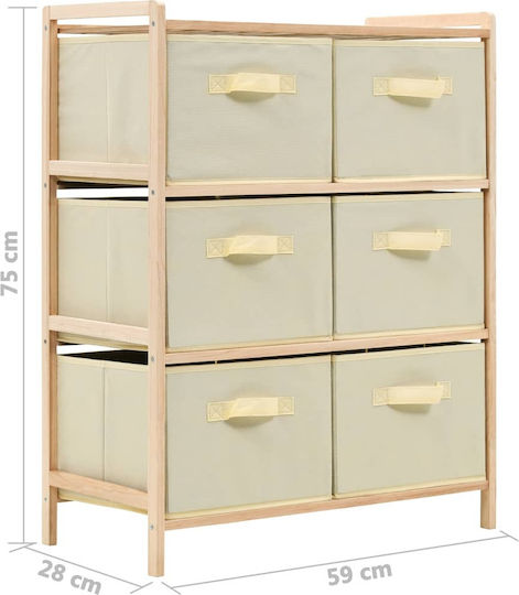 Storage Drawers from Wood & Fabric Natural / White M59xW28xH75cm