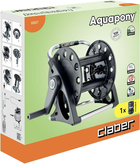 Claber Aquapony Wall Mounted Garden Hose Reel for Hose up to 20m with Rewind Handle