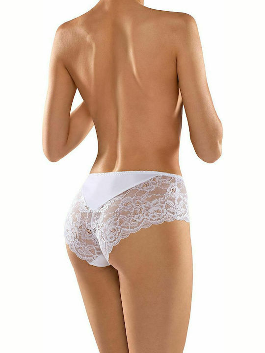 Babell Baumwolle Hochtailliert Damen Slip mit Spitze Weiß