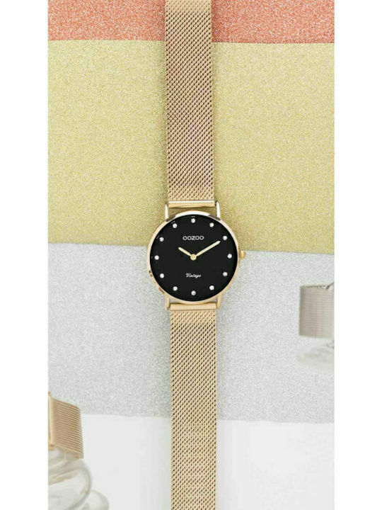 Oozoo Vintage Γυναικείο Ρολόι 32mm Μπαταρίας με Χρυσό Μεταλλικό Μπρασελέ