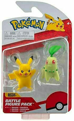 Jazwares Miniature Toy Battle Figure Pack Pikachu & Chikorita Pokemon for 4+ Years 5cm.