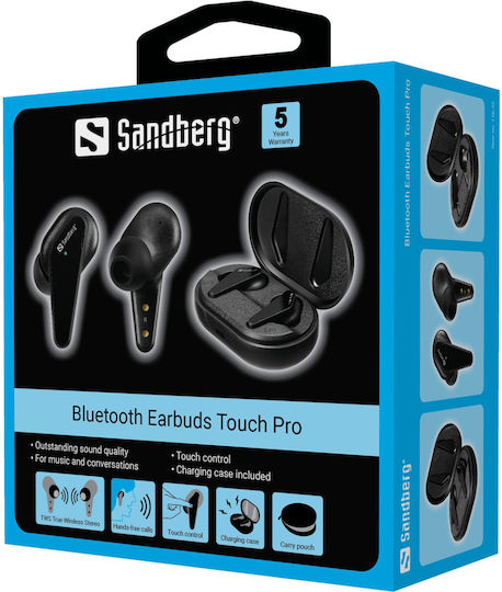 Sandberg Touch Pro In-ear Bluetooth Handsfree Ακουστικά με Θήκη Φόρτισης Μαύρα