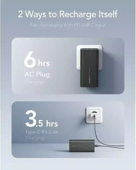Veger ACE100 Power Bank 10000mAh 20W με 2 Θύρες USB-A και Θύρα USB-C Power Delivery / Quick Charge 3.0 Μαύρο