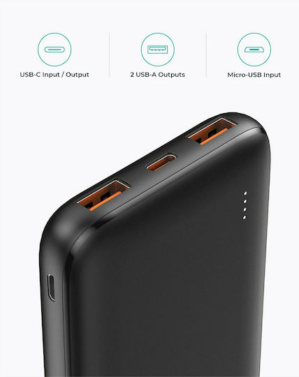 Aukey PB-N73s Power Bank 10000mAh 20W with 2 USB-A Ports and USB-C Port Power Delivery / Quick Charge 3.0 Black