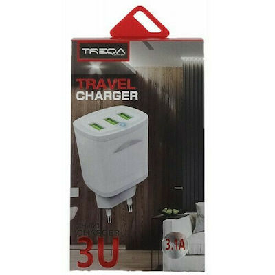 Treqa Charger Without Cable with 3 USB-A Ports Whites (CH-623)