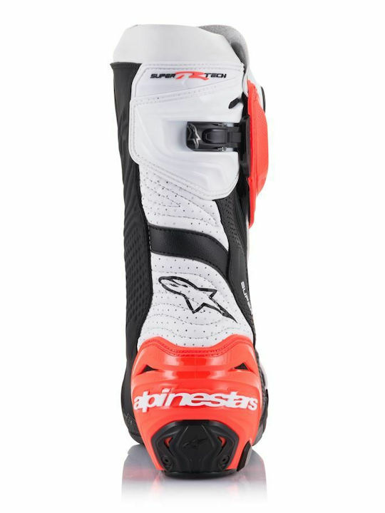 Alpinestars Supertech R Belüftete Männer Reitstiefel Motorrad Schwarz/Weiß/Rot Fluoreszierend