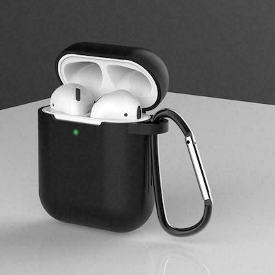 Hurtel Soft Case Silicone with Hook in Black color for Apple AirPods 1 / AirPods 2