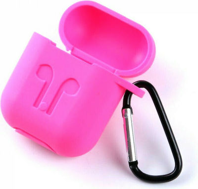 Case Silicone with Hook in Fuchsia color for Apple AirPods 1 / AirPods 2