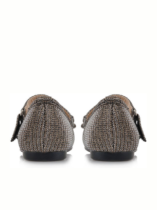 Kids Leather Ballerinas with Hoop & Loop Closure Gold