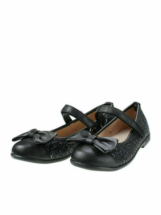 Kids Ballerinas with Hoop & Loop Closure Black