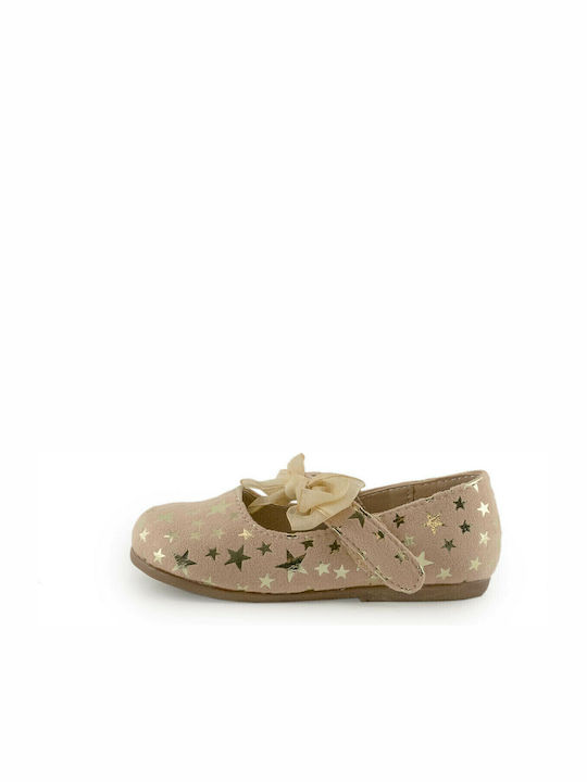 Kids Suede Ballerinas with Hoop & Loop Closure Beige