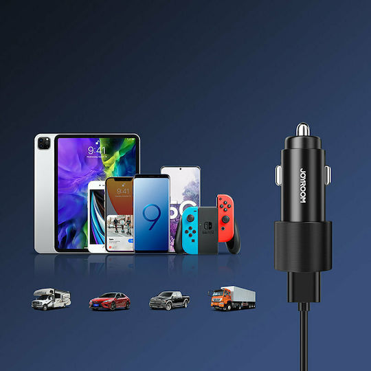Joyroom JR-CL10 Φορτιστής Αυτοκινήτου 24W με Θύρες: 2xUSB μαζί με Καλώδιο Lightning / Micro-USB / Type-C Μαύρο Χρώμα