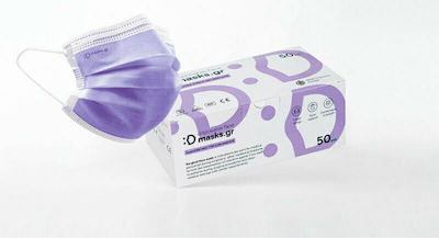 masks.gr Surgical Face Mask 3ply Type II Protective Mask Non-Reusable Type II Surgical Purple 10pcs