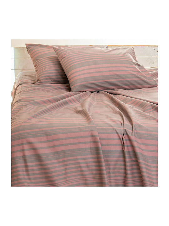 Melinen Sheet for Single Bed with Elastic 100x200+32cm. Stripe Apple