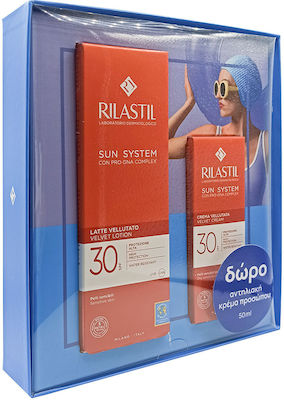 Rilastil Sun System Velvet Touch SPF30+ Set cu Cremă de față pentru protecție solară & Loțiune de corp pentru protecție solară