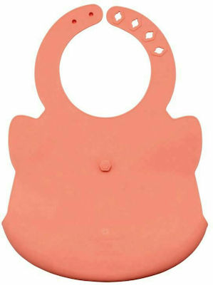 Tiny Twinkle Fox Waterproof Bib Silicone with Button & Pocket Coral for 4 m+