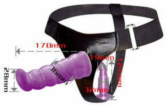 Baile Ultra Female Harness Anal & Vaginal Harness με Διπλό Dildo σε Μωβ Χρώμα