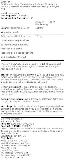 Swanson CoQ10 with Tocotrienols 100mg 60 softgels