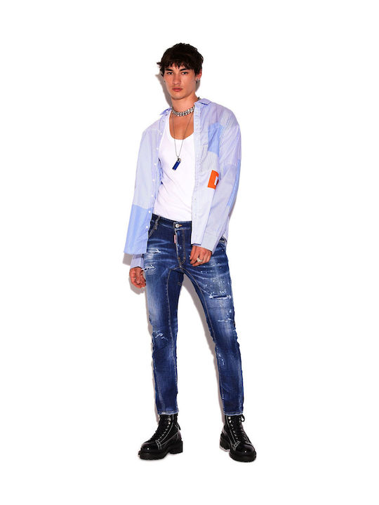 Tidy Biker Men's Jeans Pants Elastic Blue