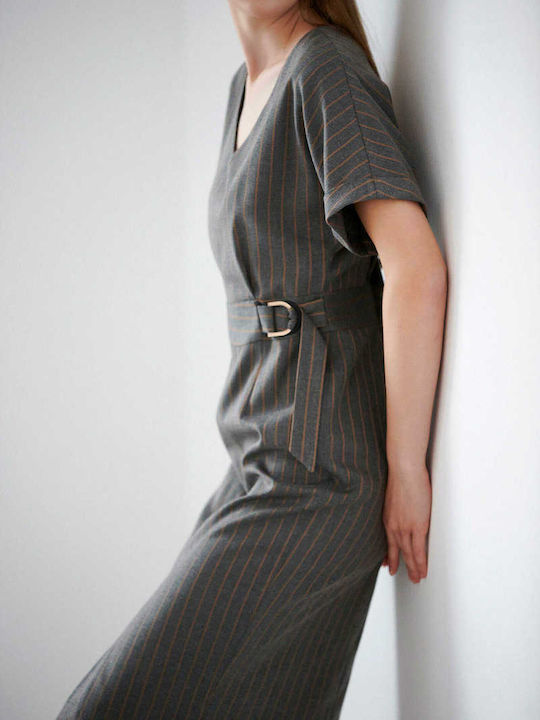 Bill Cost Midi Dress Short Sleeve Gray
