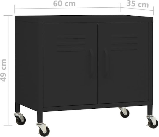 Metallisches Büroaufbewahrungsschubladenschrank mit Rädern Schwarz 60x35x49cm