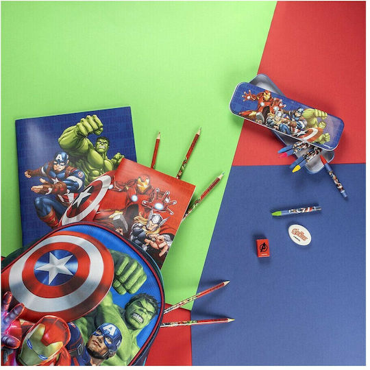 Avengers S0728018 Παιδικό Σετ Γραφικής Ύλης με Μολύβι, Ξύστρα, Γόμα, Σημειωματάριο, Κασετίνα και Ξυλομπογιές 16τμχ