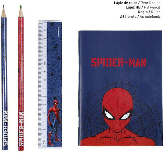 Cerda Spiderman Kinder Schreibwarenset mit Bleistift, Spitzer, Radiergummi, Notizbuch, Lineal und Etui 12Stück