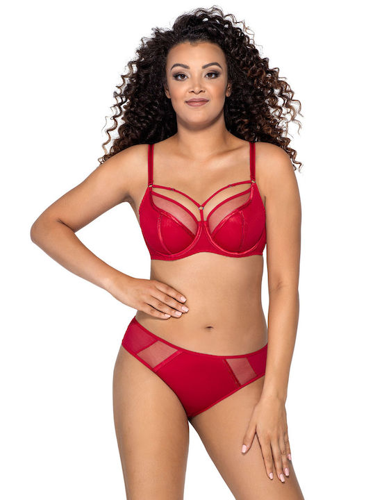 Ava 1923 Protea Large Breast Bra, cup F, without padding with decorative bust band RED