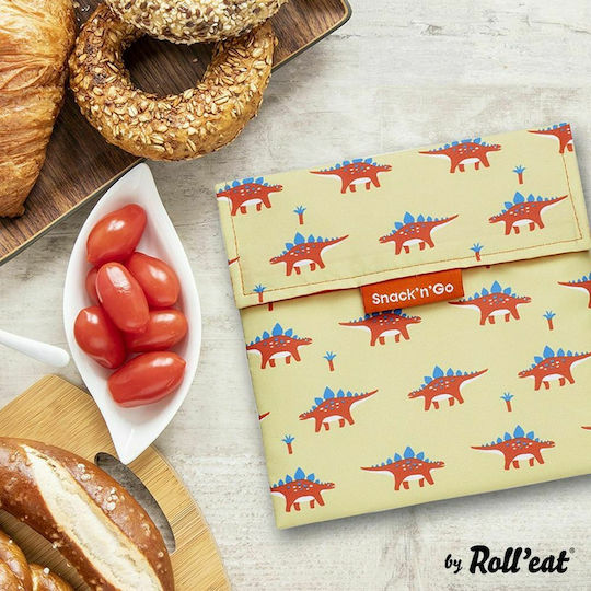 Ecolife Snack n' Go School Food Case 1lt Beige Dinosaurs 16 x 16 x 16cm