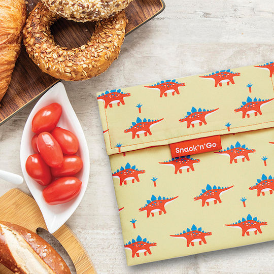 Ecolife Snack n' Go School Food Case 1lt Beige Dinosaurs 16 x 16 x 16cm