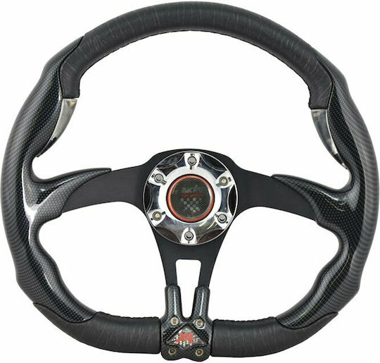 Simoni Racing X4 Carbon Leather Three Spoke Car Steering Wheel Lux Black/Black
